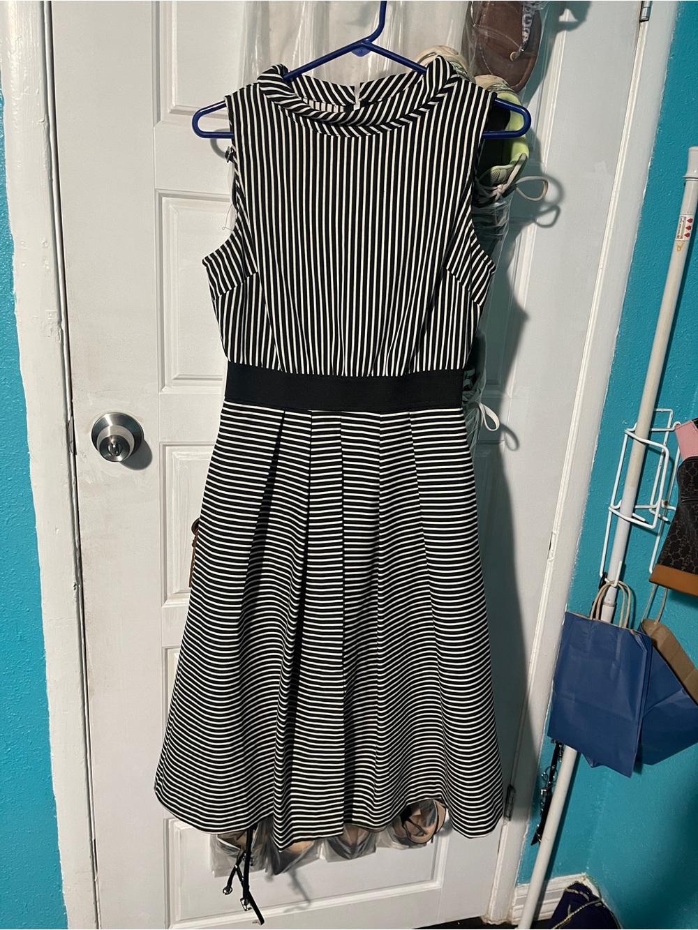 Girls' Black and White Stripe Fit-and-Flare Dress